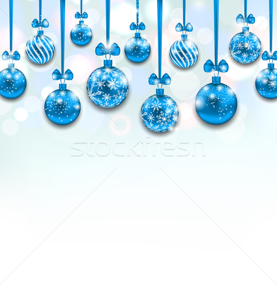 Weihnachten blau glasigen Kugeln Bogen Band Stock foto © smeagorl