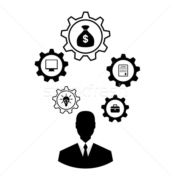 Businessman head with cogwheels. Brain storming, successful busi Stock photo © smeagorl