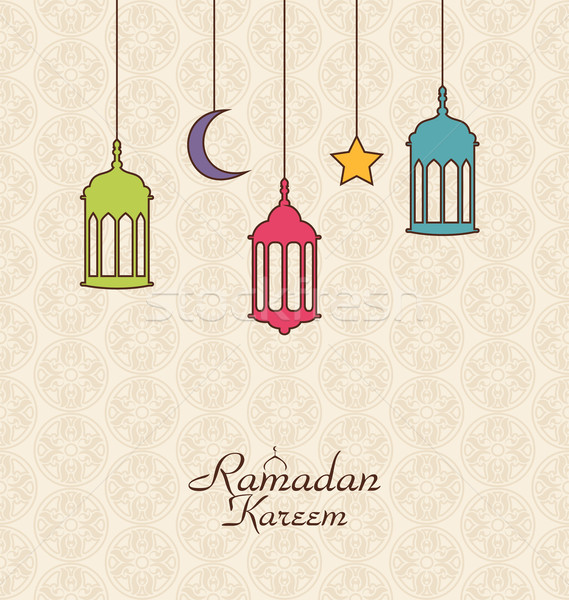 Celebration Islamic Card with Arabic Hanging Lamps for Ramadan K Stock photo © smeagorl