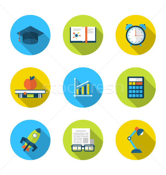 Flat icons of elements and objects for high school and college e Stock photo © smeagorl