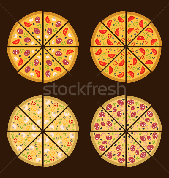 Foto stock: Coleção · diferente · pizza · isolado · ilustração · simples