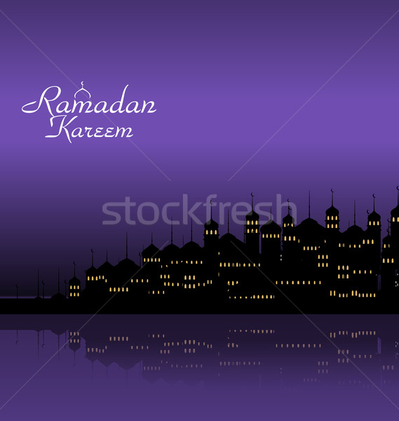 Ramadan Kareem Night Background with Silhouette Mosque and Minarets Stock photo © smeagorl