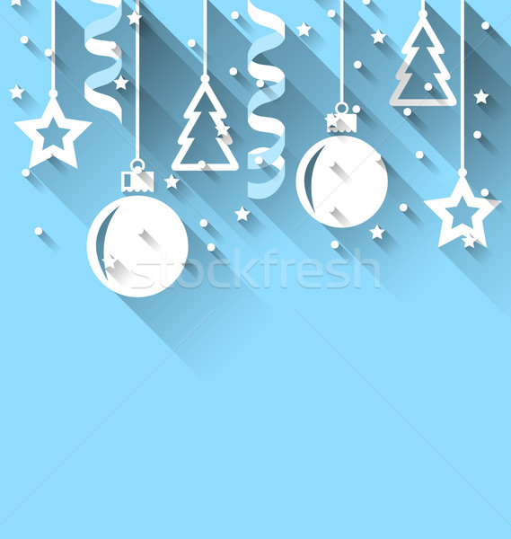 Christmas background with fir, balls, stars, streamer, trendy fl Stock photo © smeagorl