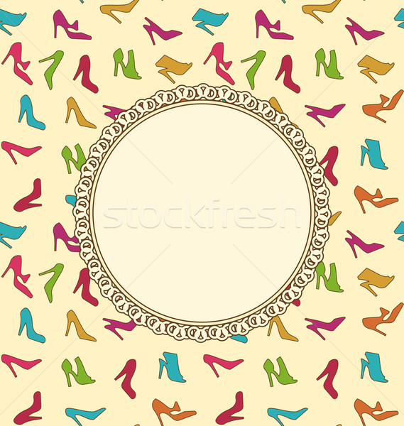 Greeting Card or Invitation with Women Shoes. Seamless Texture o Stock photo © smeagorl