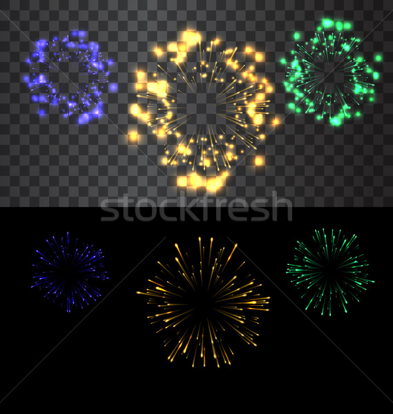 Ingesteld geïsoleerd vuurwerk gouden zwarte transparant Stockfoto © smeagorl