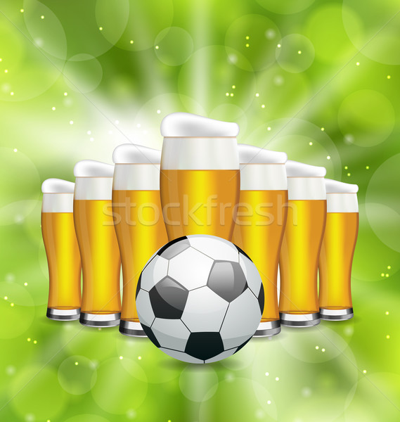 Football Poster with Glasses of Beer and Soccer Ball Stock photo © smeagorl