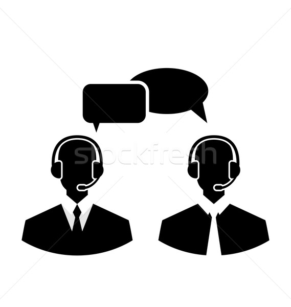 Stock photo: Flat icons of call center silhouette mans operators wearing head