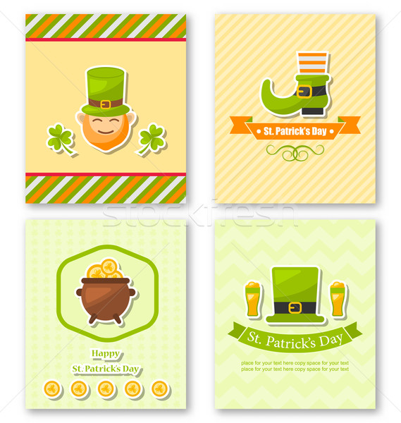 Set Greeting Posters with Traditional Symbols for St. Patricks D Stock photo © smeagorl