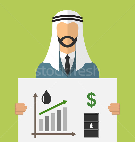  Arabic Businessman Holding Banner with Graphic of Oil Prices Up Stock photo © smeagorl