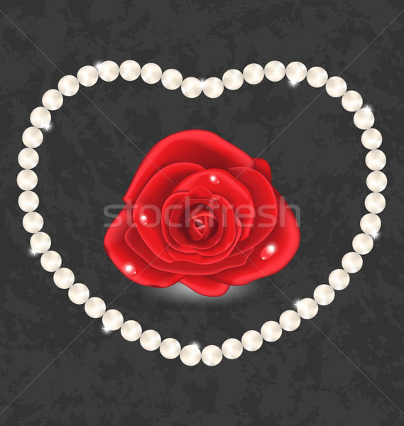 Red rose with heart made in pearl  Stock photo © smeagorl