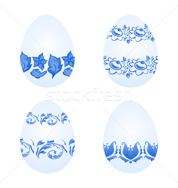 Easter eggs with russian national ornament in gzhel style Stock photo © smeagorl