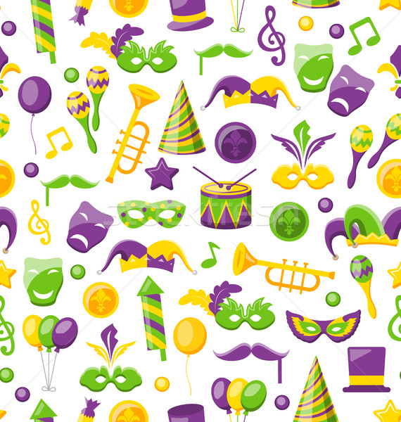 Seamless Texture with Set Carnival and Mardi Gras Icons and Objects Stock photo © smeagorl