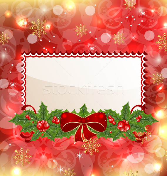 Christmas elegant card with mistletoe and bow Stock photo © smeagorl