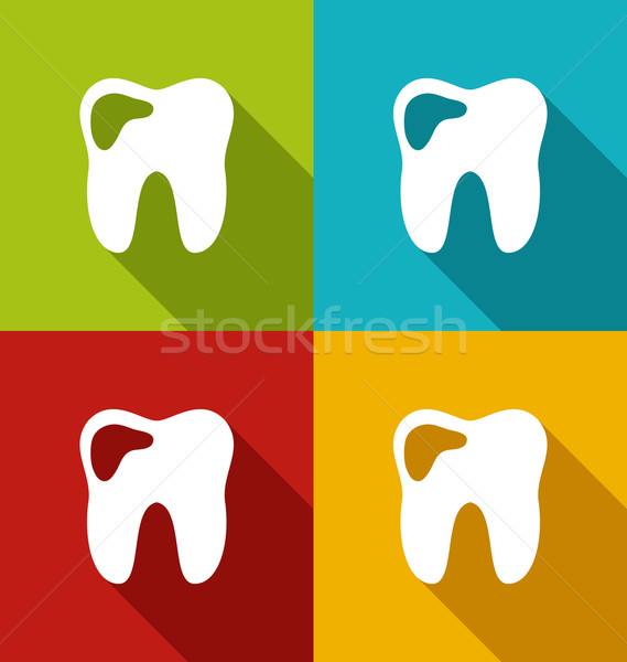 Icons of human tooth with shadows in modern flat design style Stock photo © smeagorl