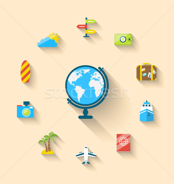 Establecer iconos mundo viaje vacaciones simple Foto stock © smeagorl