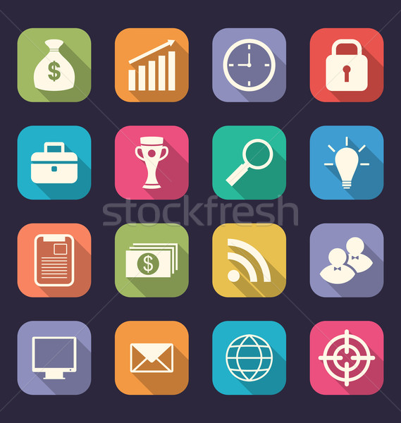 Stock photo: Set flat icons of business, office and marketing items, style wi