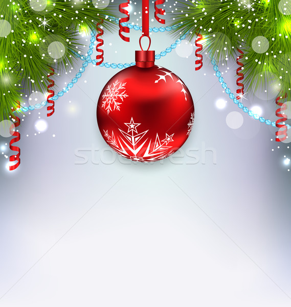 Christmas glowing background with glass ball, fir branches, stre Stock photo © smeagorl