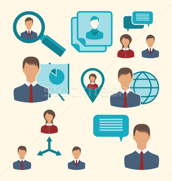 Flat icons of business people showing presentation online meetin Stock photo © smeagorl