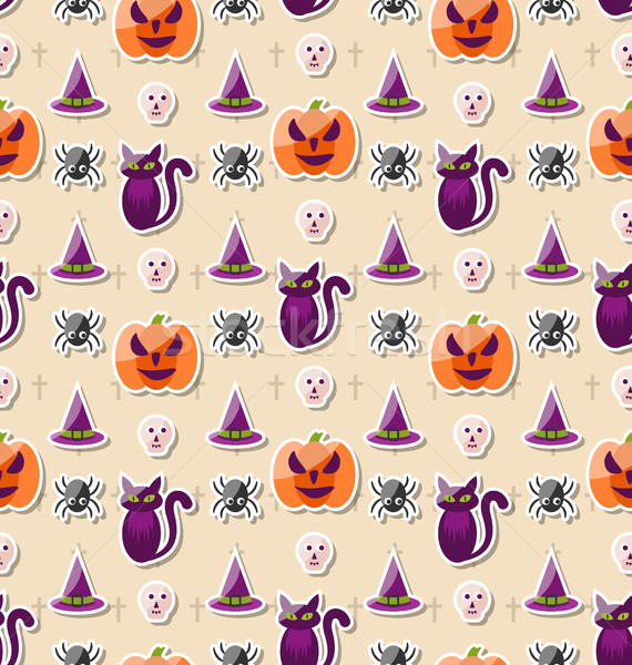 Halloween Seamless Pattern with Colorful Traditional Icons Stock photo © smeagorl