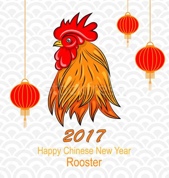 Kopf Hahn chinesisch Laternen glückliches neues Jahr Illustration Stock foto © smeagorl