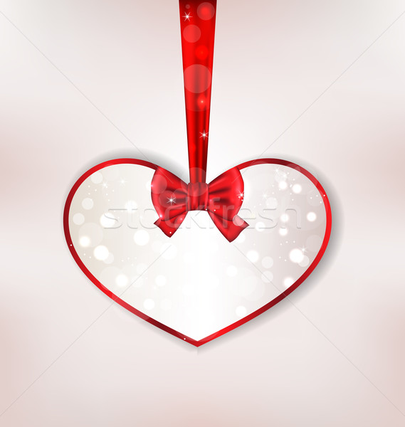 Kart kalp ipek yay valentine Stok fotoğraf © smeagorl