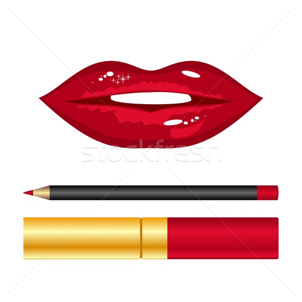 Lèvres rouges rouge à lèvres illustration isolé crayon baiser [[stock_photo]] © smeagorl