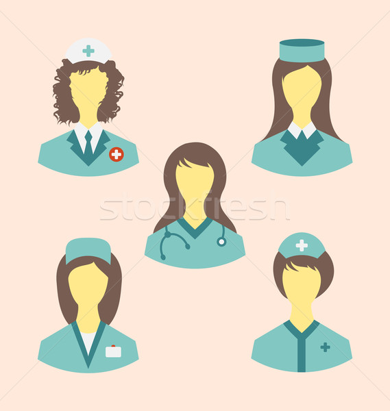 Icons set of medical nurses in modern flat design style Stock photo © smeagorl