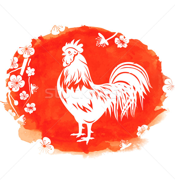 Watercolor Background with Rooster, Zodiac Symbol of 2017 Year Stock photo © smeagorl