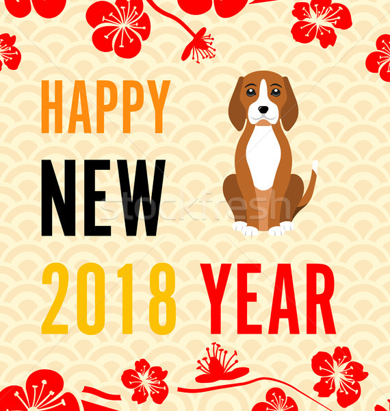 Happy Chinese new year 2018 card with Gold Dog abstract on red background vector design (Chinese wor Stock photo © smeagorl