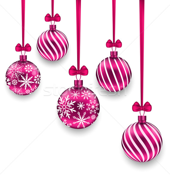 Christmas Pink Glassy Balls with Bow Ribbon Stock photo © smeagorl