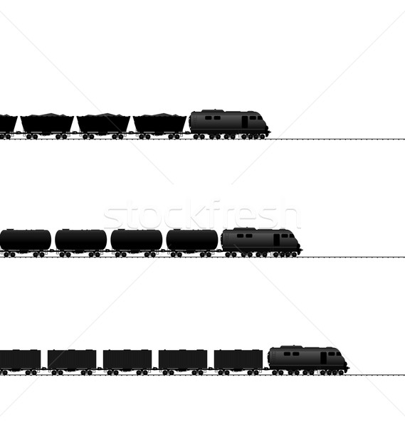 Three train with powered locomotive, cisterns oil, coal freight  Stock photo © smeagorl