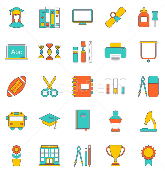 Set Flat Line Icons of School Equipment and Tools Stock photo © smeagorl