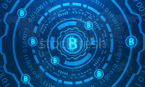 Bitcoins with HUD Elements, Binary World Map, BTC, Virtual Money, Crypto Currency Stock photo © smeagorl
