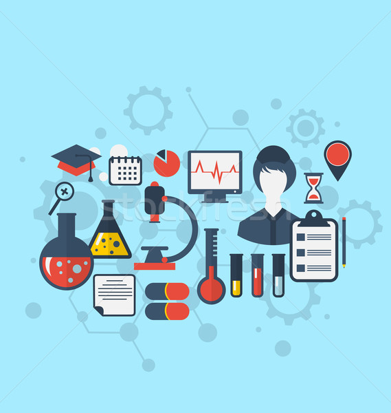 Concept of management  medical science research, set flat icons Stock photo © smeagorl