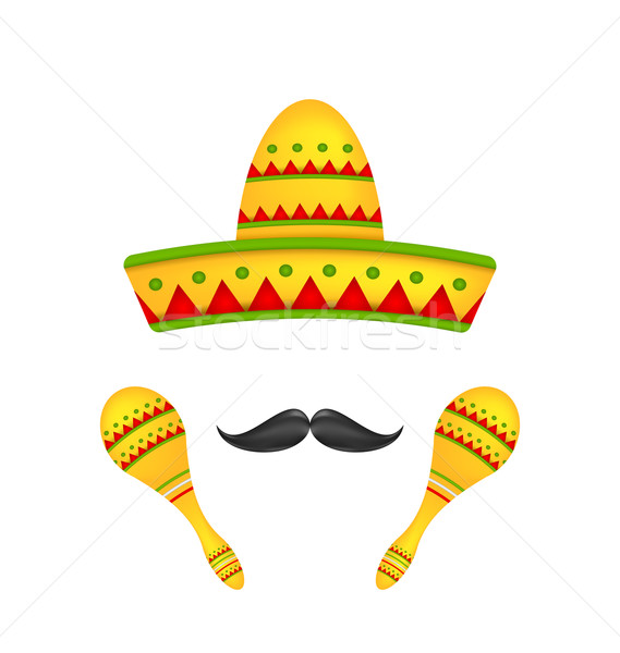 Mexican Symbols Sombrero Hat, Musical Maracas, Mustache Stock photo © smeagorl