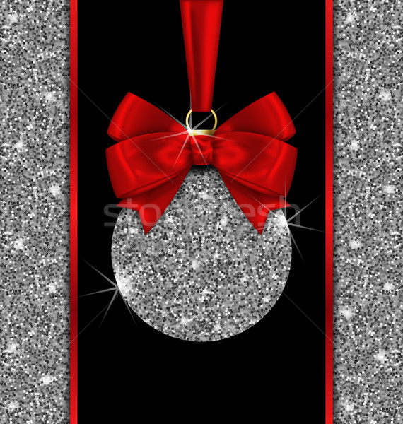 Glitter Card with Christmas Ball and Red Bow Ribbon Stock photo © smeagorl