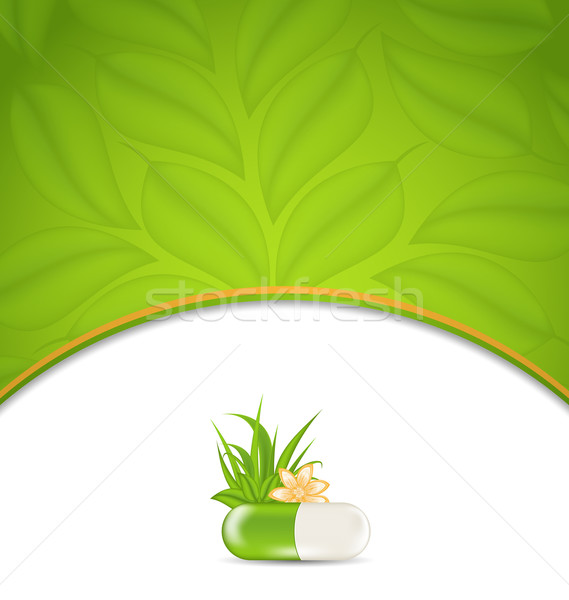 background for medical theme with green pill, flower, leaves, gr Stock photo © smeagorl