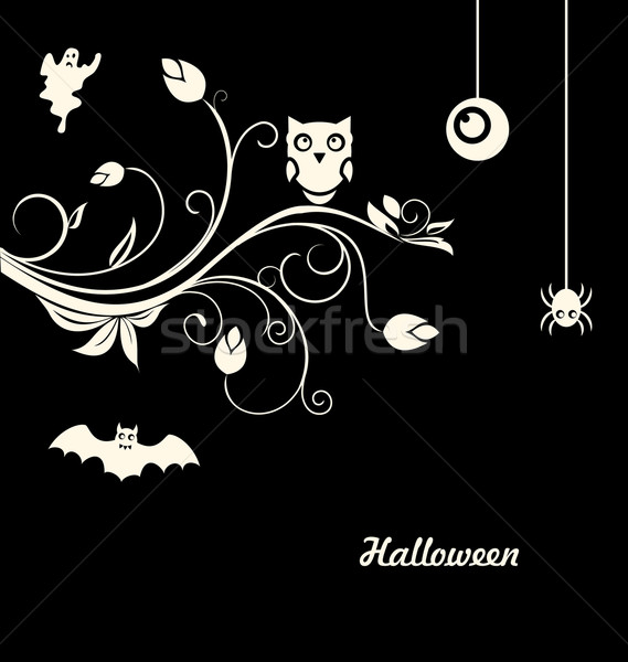 Halloween fleurir sombre illustration chouette fantôme [[stock_photo]] © smeagorl