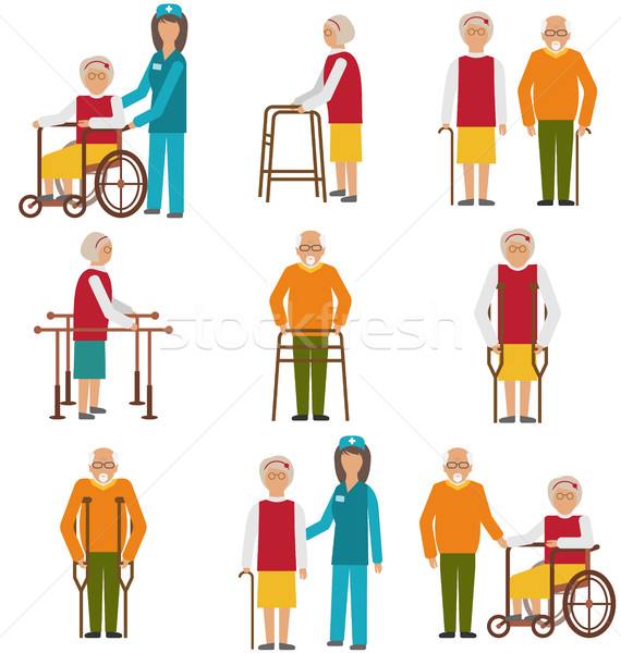 Set of Older People Disabled. Elderly People in Different Situations with Caregivers Stock photo © smeagorl