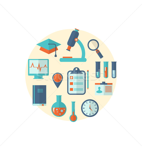 Concept of management  medical science research, set flat icons Stock photo © smeagorl