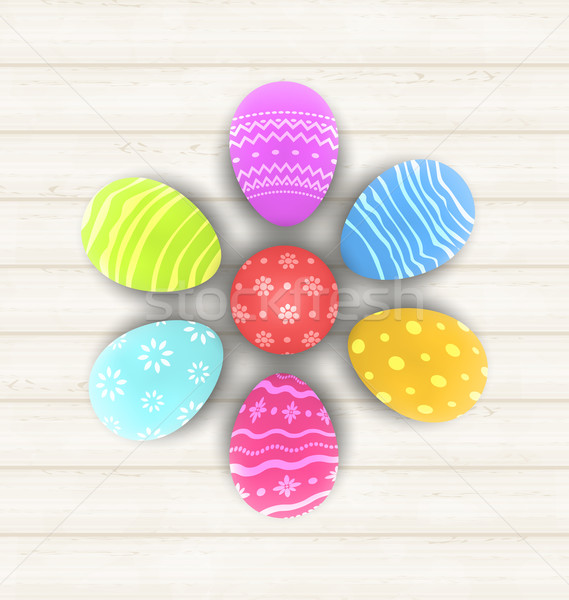 Easter set painted eggs on wooden texture Stock photo © smeagorl