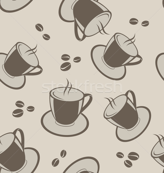 [[stock_photo]]: Tasses · de · café · fèves · illustration · tissu · plaque