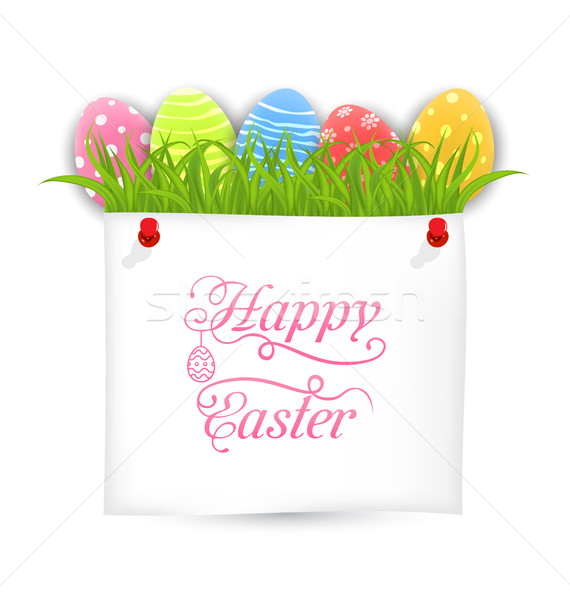 Celebration PostCard with Easter Ornamental Eggs Stock photo © smeagorl