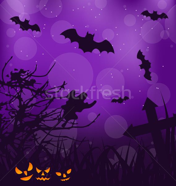 Halloween ominous background with pumpkins, bats, ghost  Stock photo © smeagorl