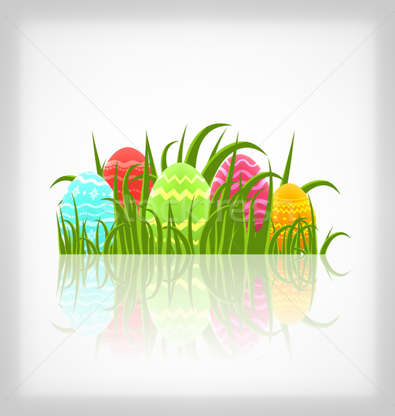 Easter natural background with traditional colorful eggs in gras Stock photo © smeagorl