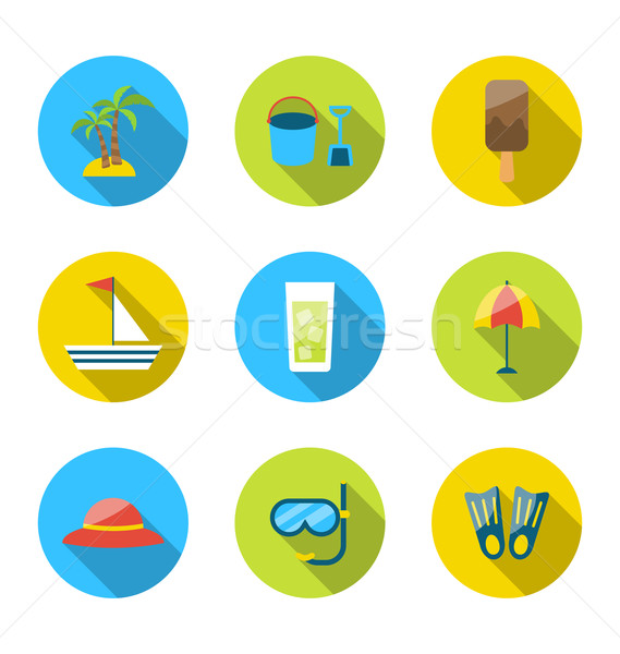 Flat modern set icons of traveling, planning summer vacation Stock photo © smeagorl