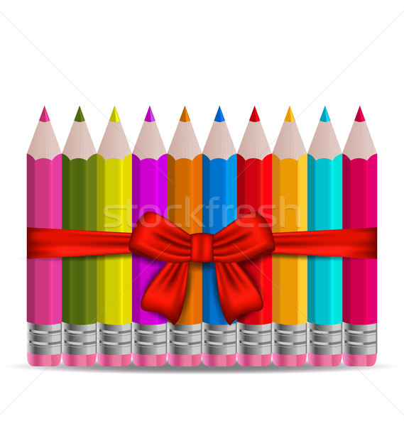 Set colorful pencils decorated by bow on white background Stock photo © smeagorl