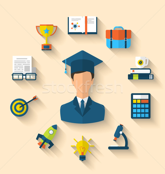 Flat icons of magister and objects for high school and college e Stock photo © smeagorl