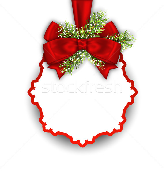 Christmas Greeting Card with Fir Twigs and Bow Ribbon Stock photo © smeagorl