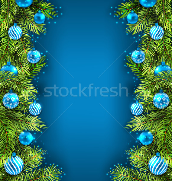 Winter Holiday Wallpaper with Fir Sprigs and Glass Balls  Stock photo © smeagorl